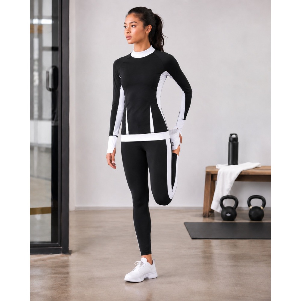 Victoria's Secret VSX Sports Jacket Legging Pants Set Blk Wht Colorblock XS / S - Picture 1 of 14